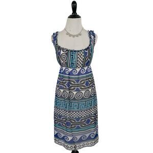 Diane Von Furstenberg Women Sleeveless Mini Dress Blue Beach Coastal Silk Size 2